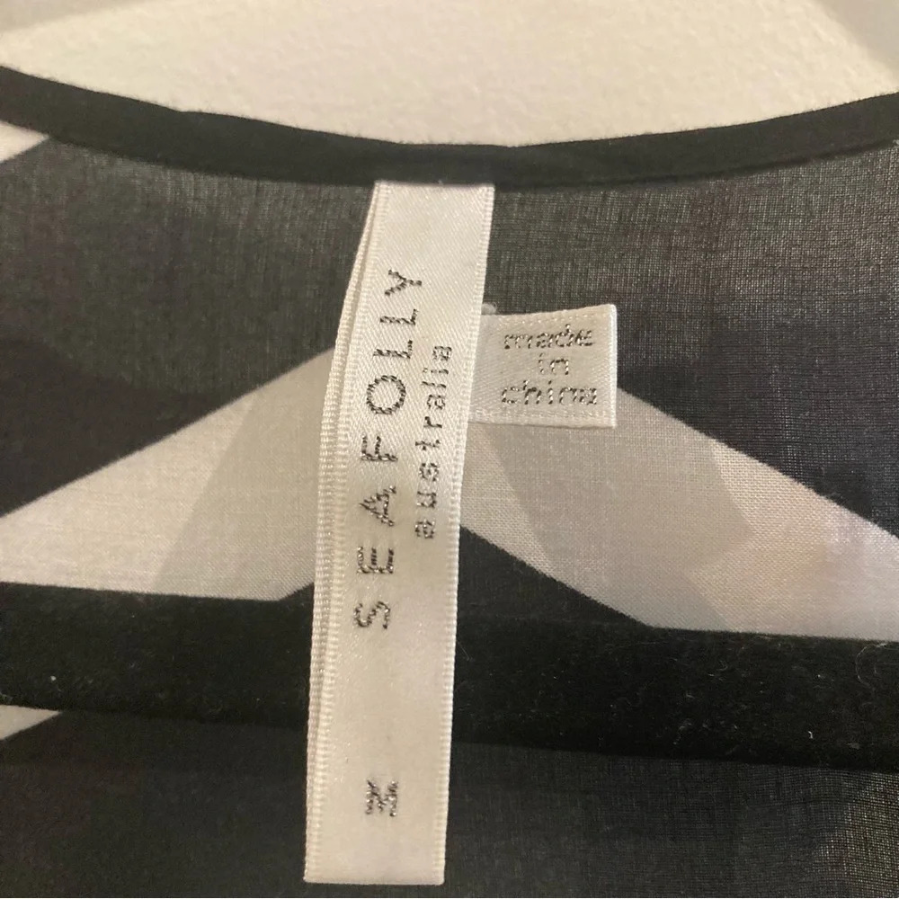 SEAFOLLY AUSTRALIA Sz M Chevron Black White Tank Style Drawstring Beach Dress - Picture 6 of 10